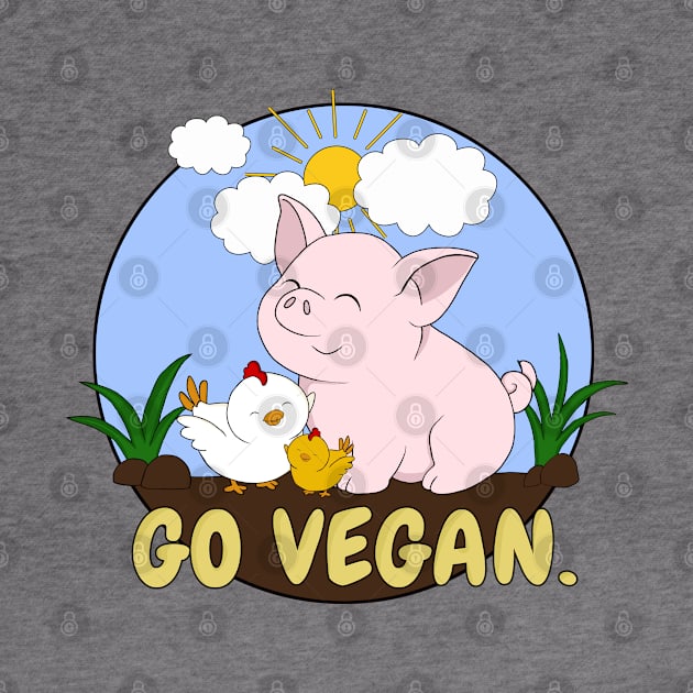 Go Vegan Cute Pig And Chicken 4 by valentinahramov